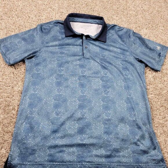 Maelreg Polo Shirt Mens Medium Blue Geometric Golf Short Sleeve Performance - Picture 1 of 8